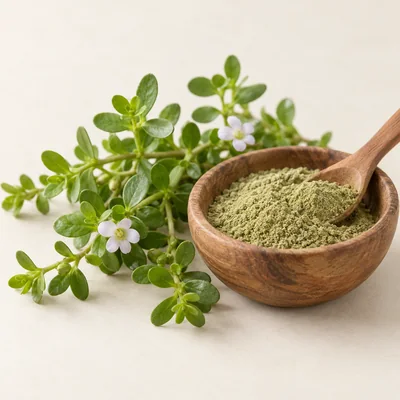 Daun Bacopa monnieri dan serbuknya (gambar hiasan)
