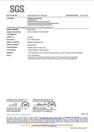 Muka depan laporan ujian SGS Malaysia untuk Raudhah IQ